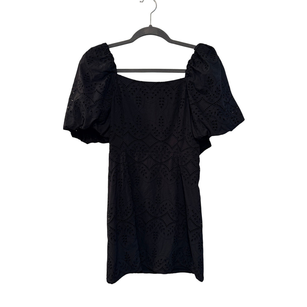 Sezane 2 Eyelet Mini Allya Dress $250 Puff Sleeves Cotton Scoop Neck Black 34 - Picture 2 of 16